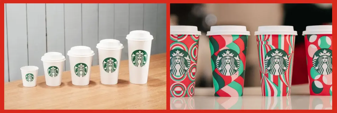 Packaging normal y Navideño en el plan de marketing de Starbucks