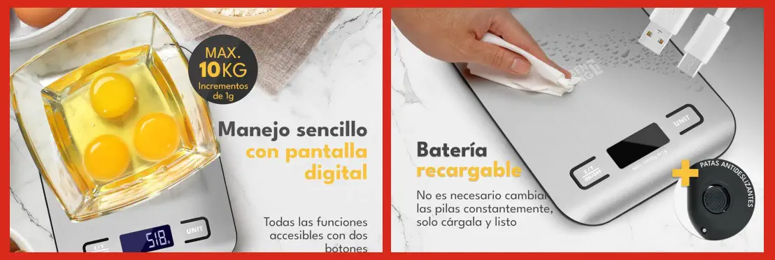 Básculas de Cocina Digitales Recargables por USB